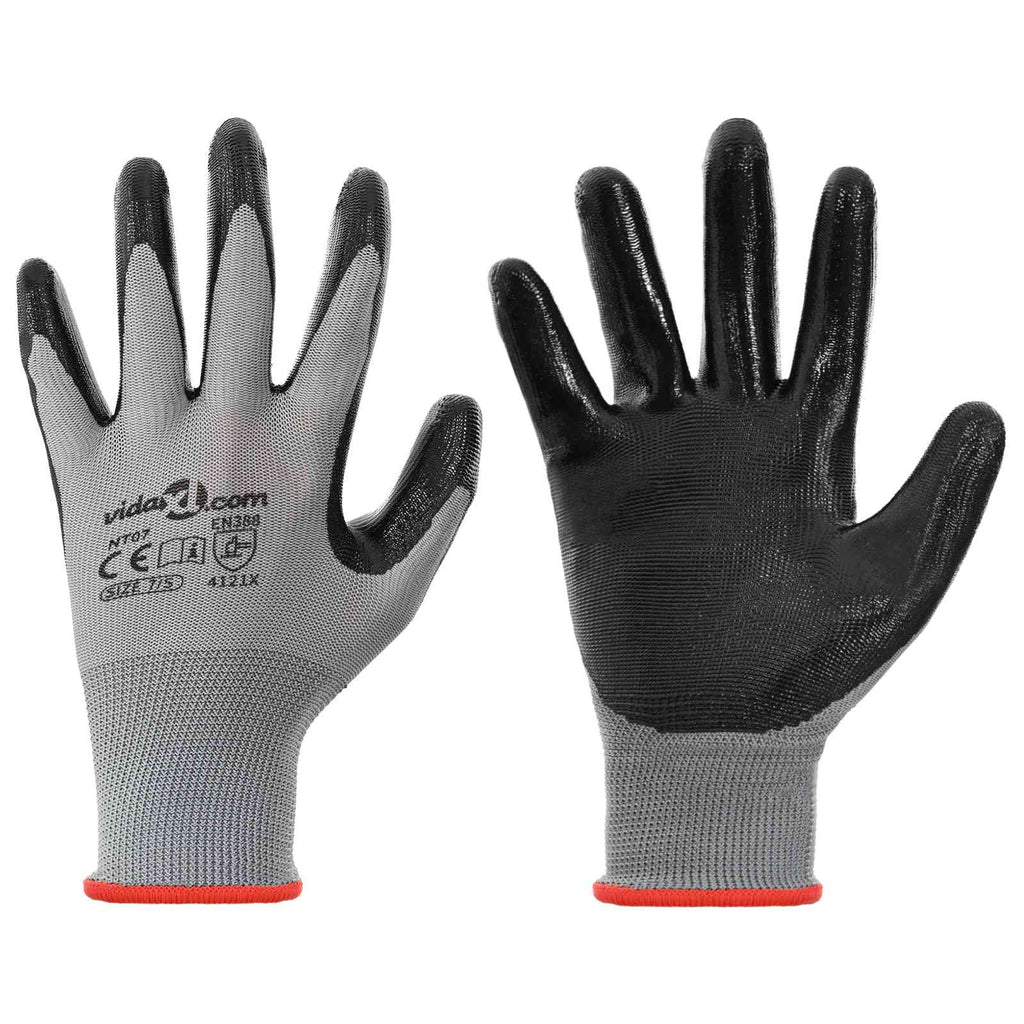 vidaXL Arbeitshandschuhe 12 pcs Grau und Schwarz 7 / S Polyester