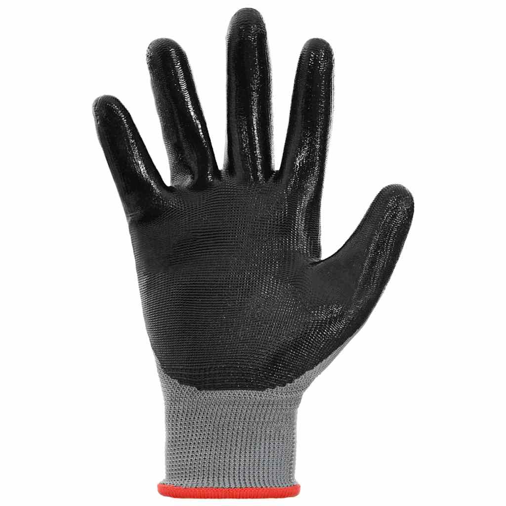 vidaXL Arbeitshandschuhe 12 pcs Grau und Schwarz 7 / S Polyester