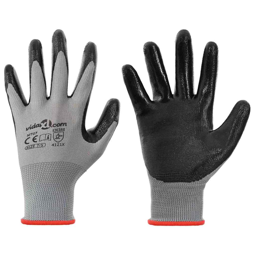 vidaXL Arbeitshandschuhe 24 pcs Grau und Schwarz 7 / S Polyester