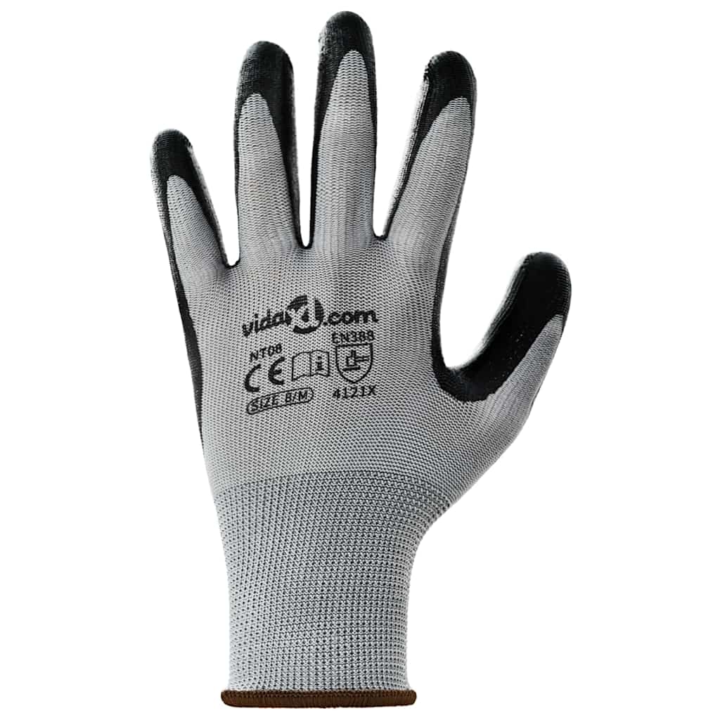 vidaXL Arbeitshandschuhe 12 pcs Grau und Schwarz 8 / m Polyester