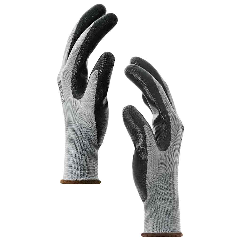 vidaXL Arbeitshandschuhe 12 pcs Grau und Schwarz 8 / m Polyester