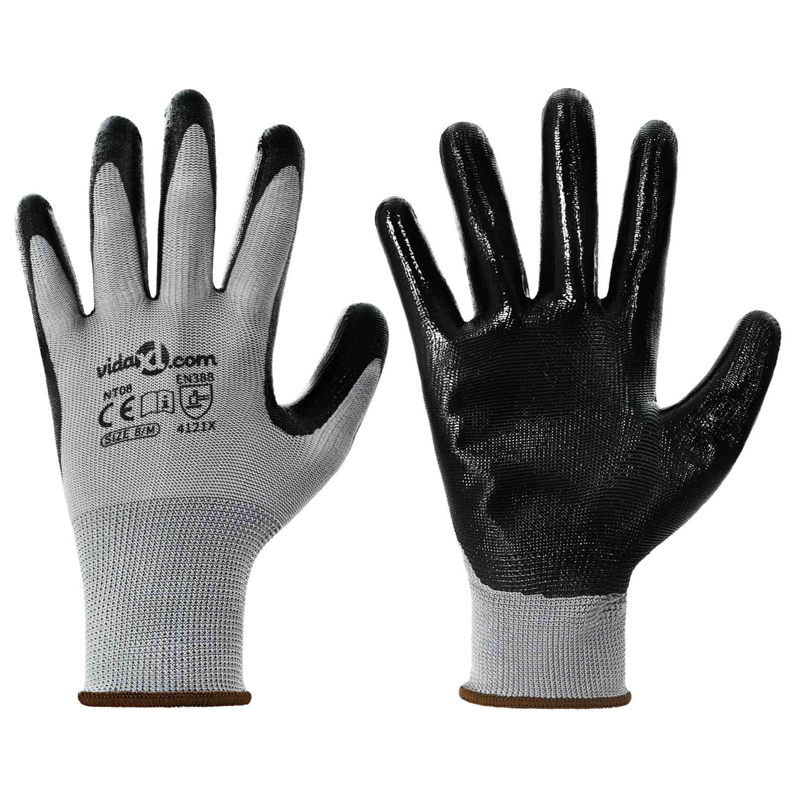 vidaXL Arbeitshandschuhe 24 pcs Grau und Schwarz 8 / m Polyester
