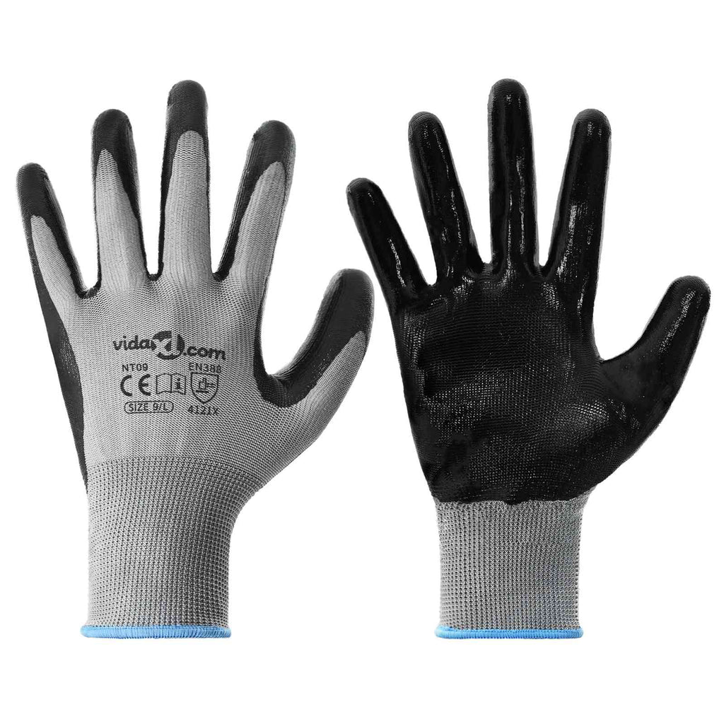 vidaXL Arbeitshandschuhe 24 pcs Grau und Schwarz 9 / l Polyester