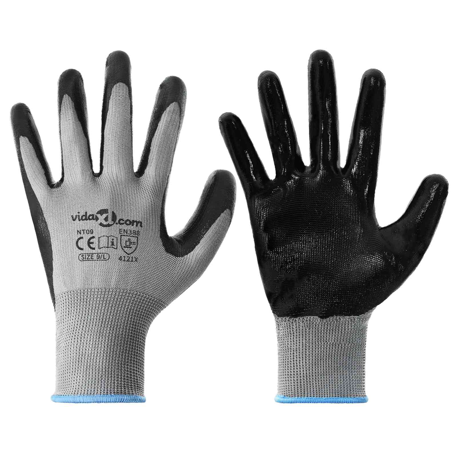 vidaXL Arbeitshandschuhe 24 pcs Grau und Schwarz 9 / l Polyester