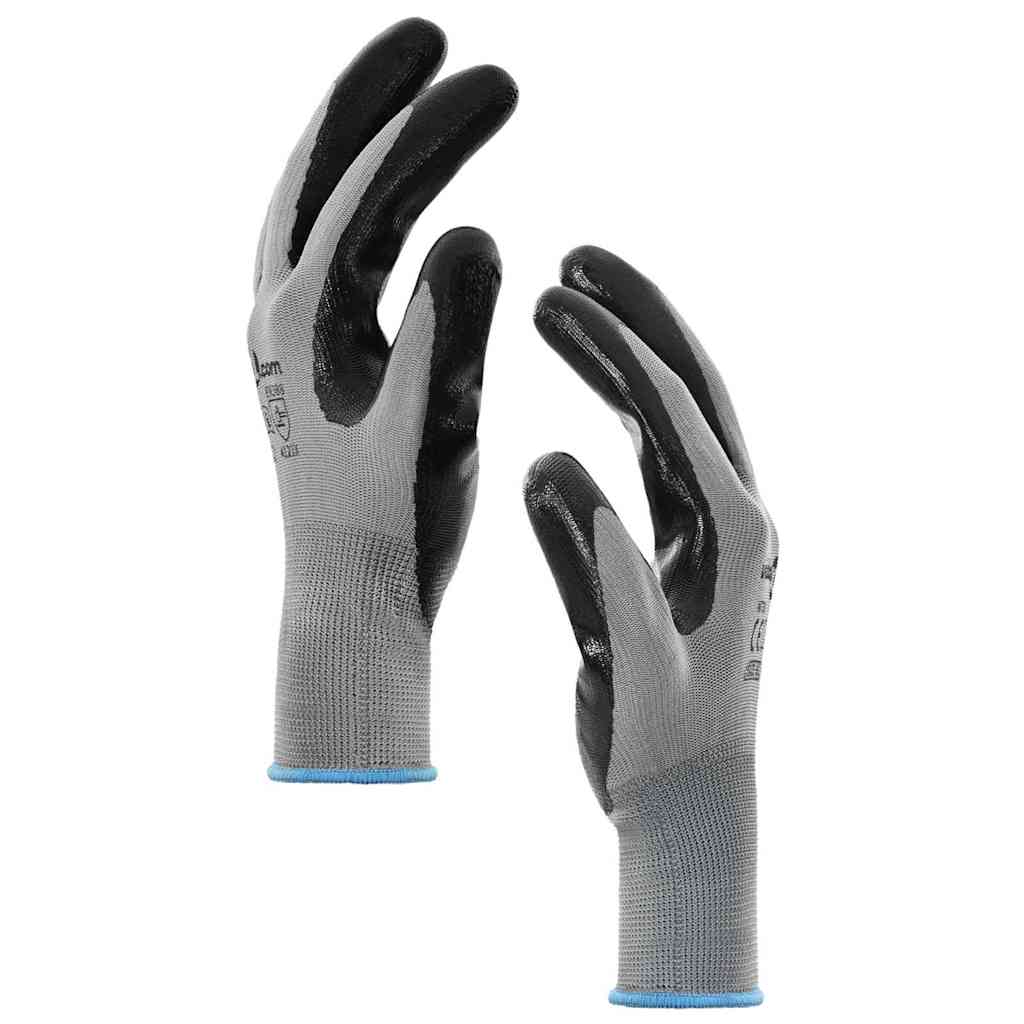 vidaXL Arbeitshandschuhe 24 pcs Grau und Schwarz 9 / l Polyester