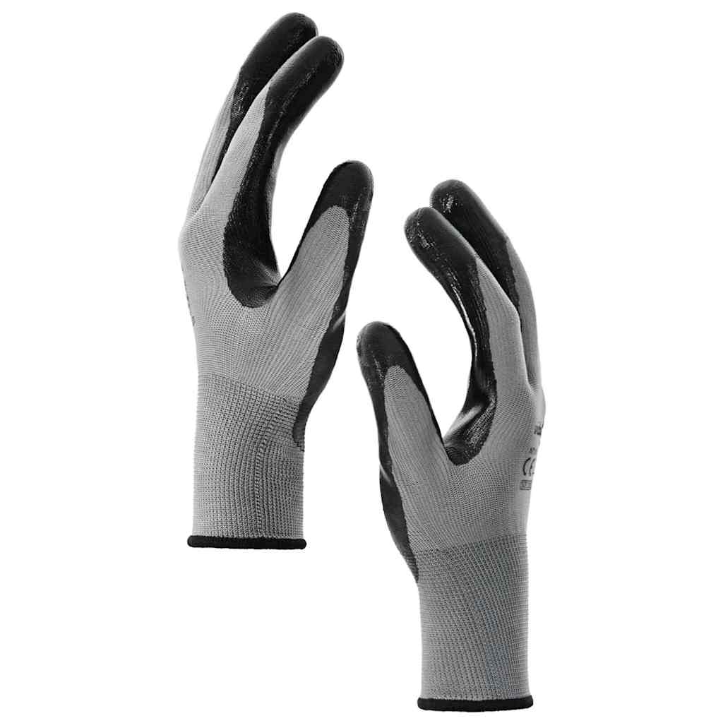 vidaXL Arbeitshandschuhe 12 pcs Grau und Schwarz 10 / XL Polyester