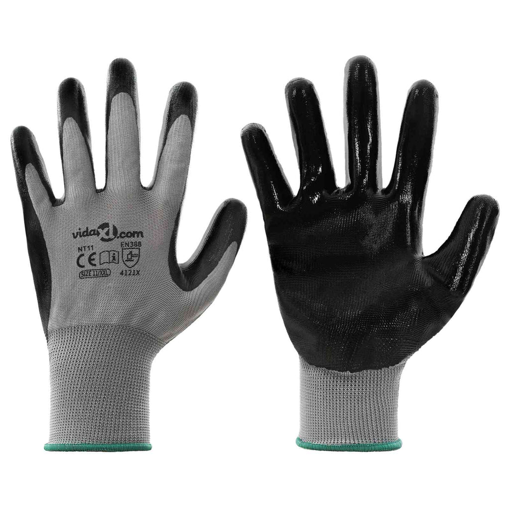 vidaXL Arbeitshandschuhe 12 pcs Grau und Schwarz 11 / XXL Polyester