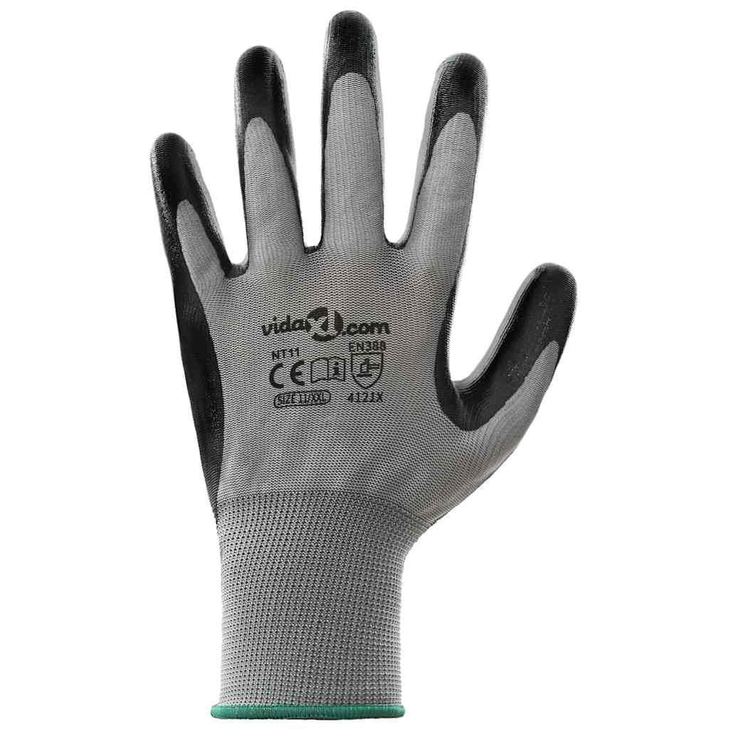 vidaXL Arbeitshandschuhe 12 pcs Grau und Schwarz 11 / XXL Polyester