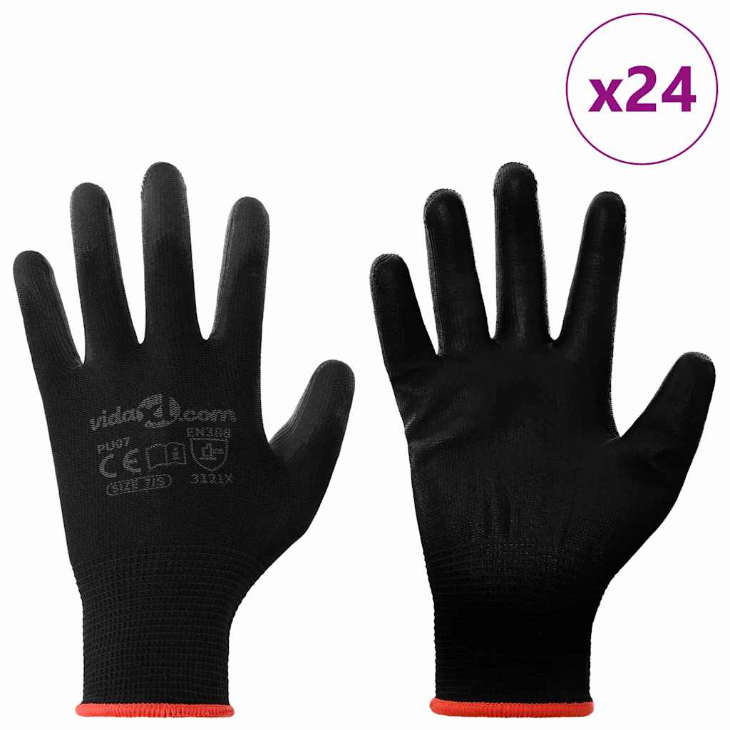 vidaXL Arbeitshandschuhe 24 pcs Schwarz 7 / S Polyester