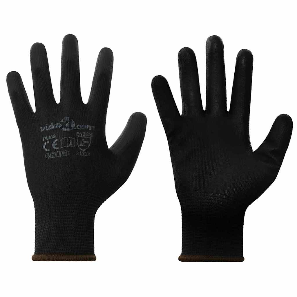 vidaXL Arbeitshandschuhe 12 pcs Schwarz 8 / m Polyester