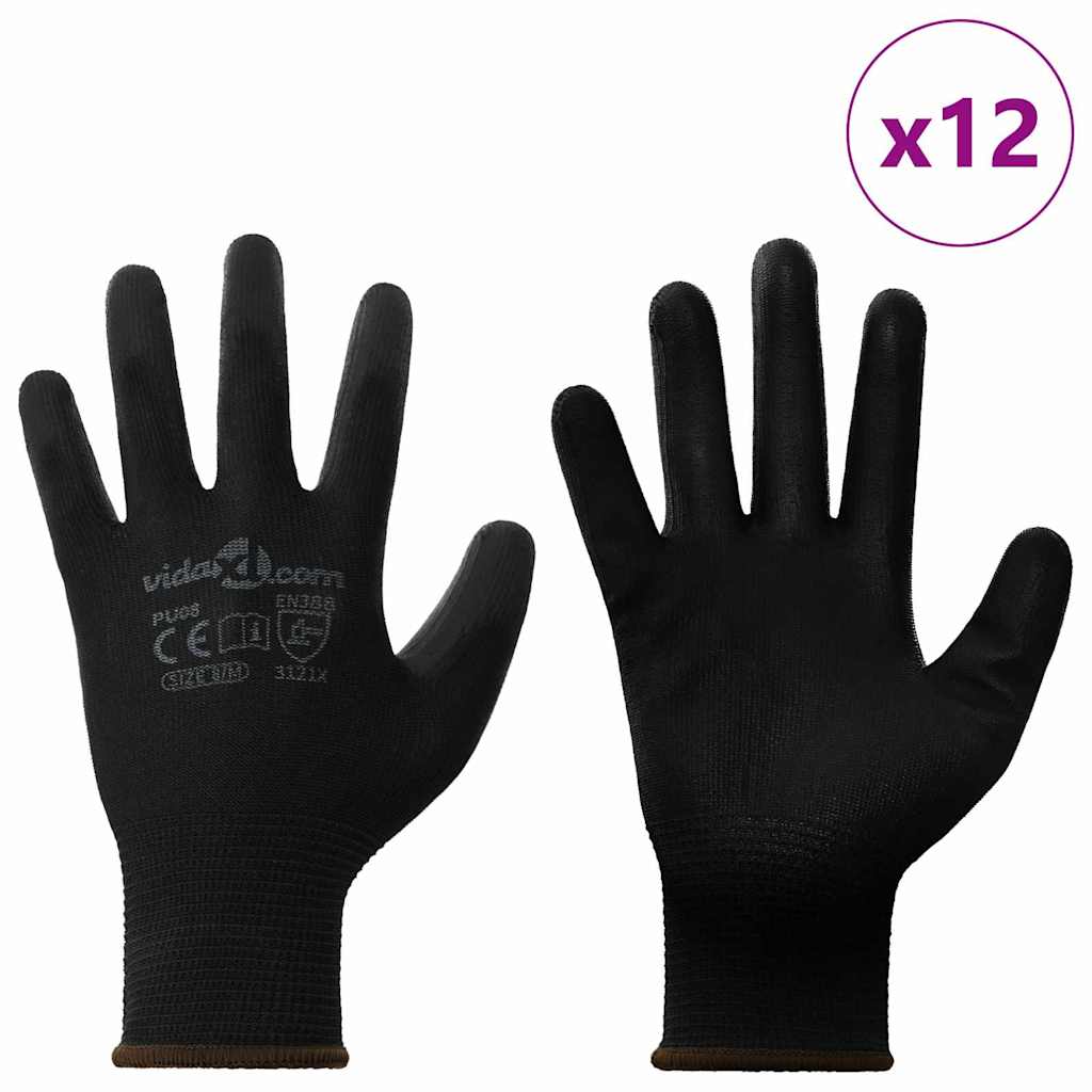 vidaXL Arbeitshandschuhe 12 pcs Schwarz 8 / m Polyester