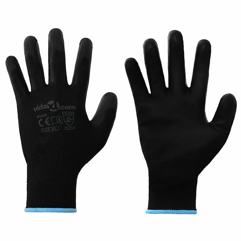 vidaXL Arbeitshandschuhe 12 pcs Schwarz 9 / l Polyester