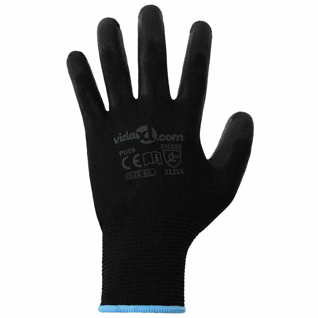 vidaXL Arbeitshandschuhe 12 pcs Schwarz 9 / l Polyester