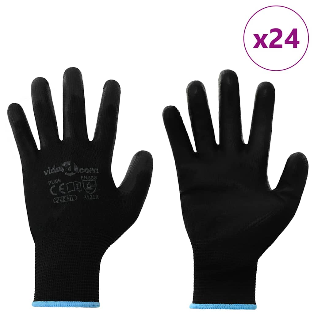 vidaXL Arbeitshandschuhe 24 pcs Schwarz 9 / l Polyester
