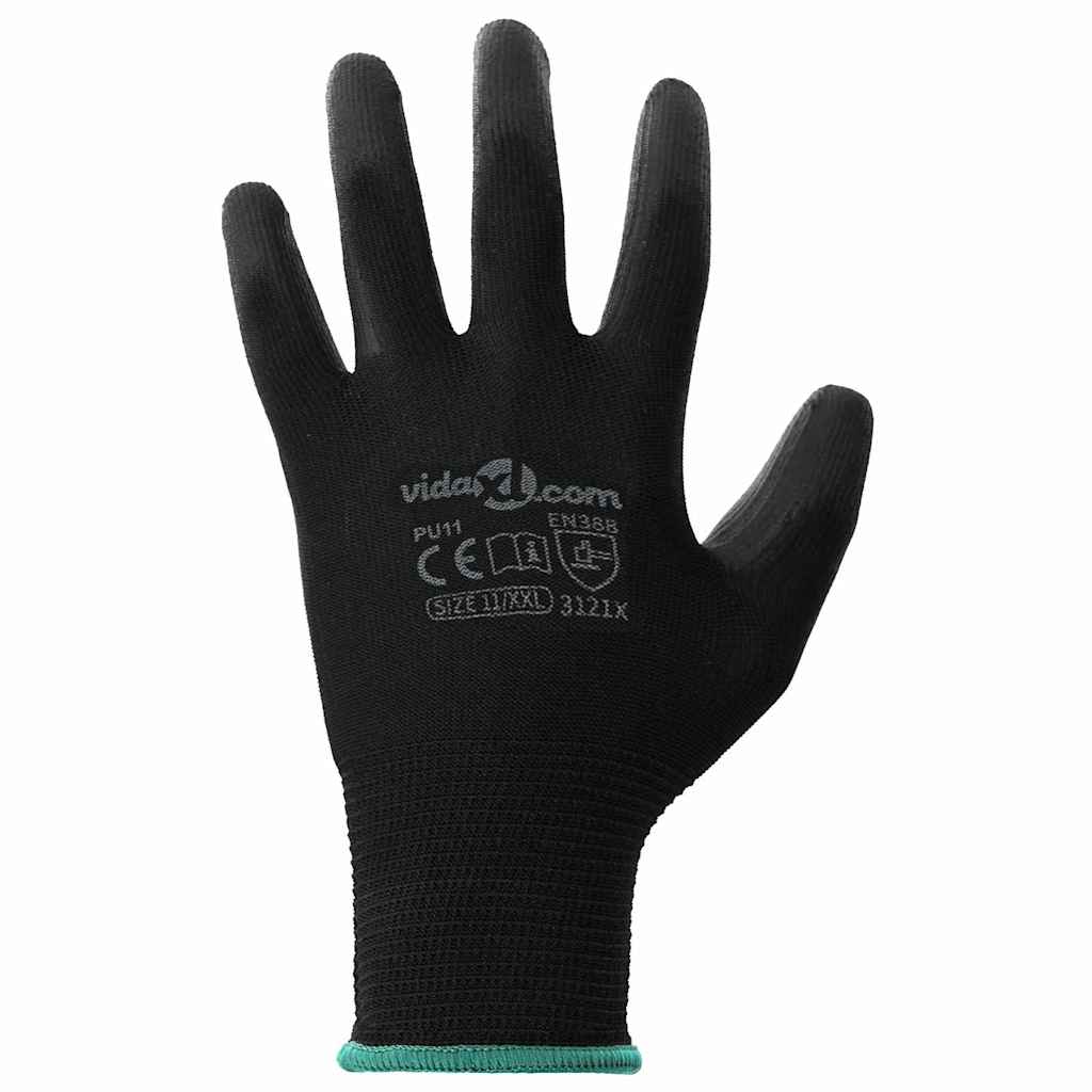 vidaXL Arbeitshandschuhe 12 pcs Schwarz 11 / XXL Polyester