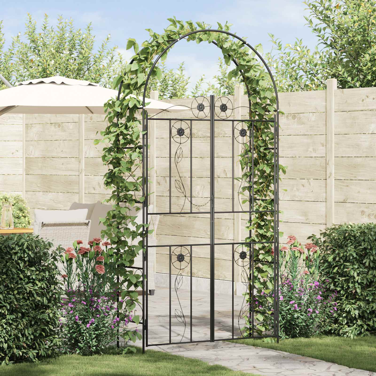 vidaXL Gartenbogen Uni Schwarz 115 x 37 x 226 cm