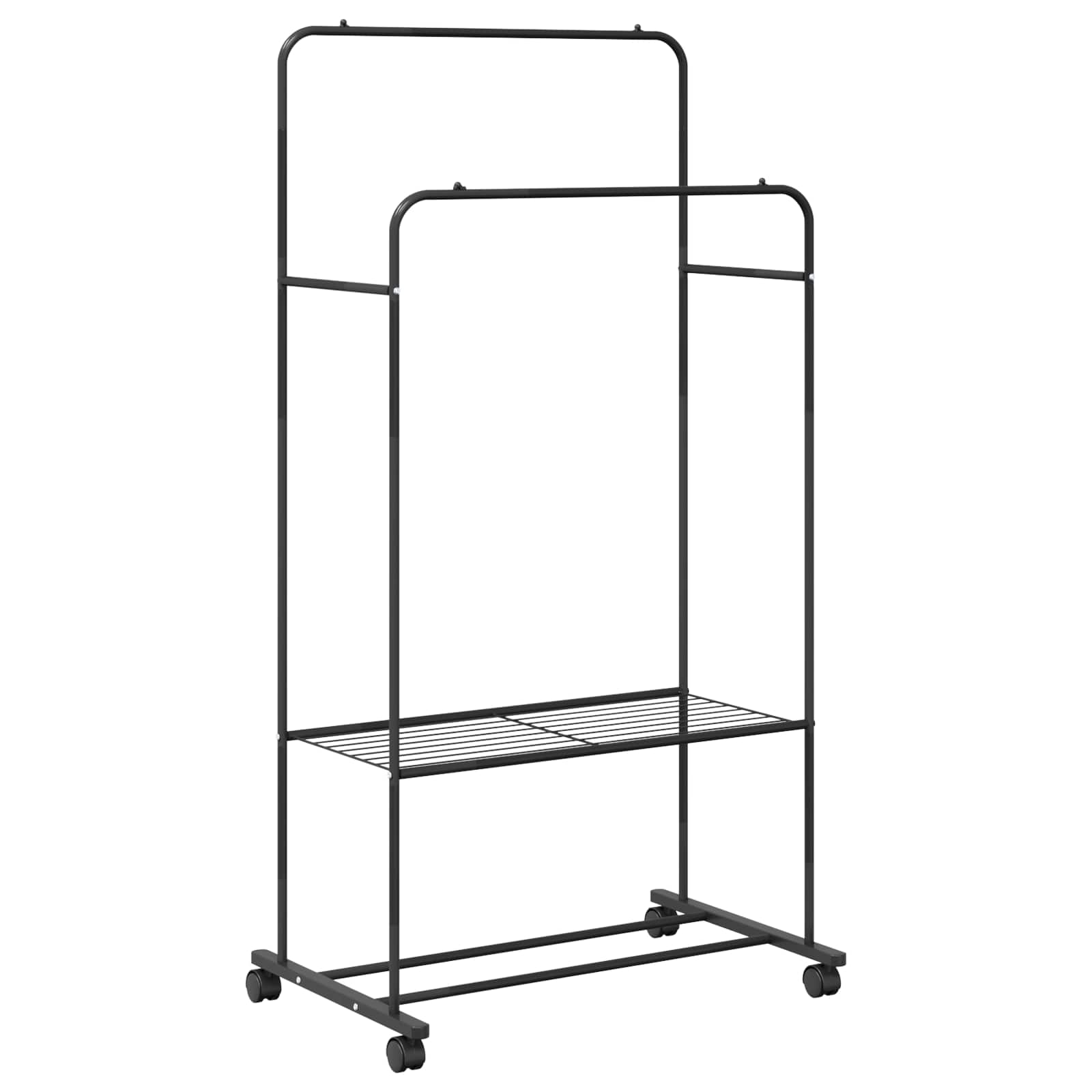 vidaXL Kleiderständer mit Regal Mit Rad Schwarz 80 x 53 x 156 cm