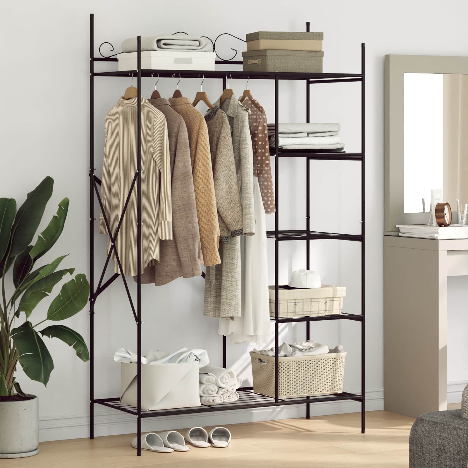vidaXL Offener Kleiderschrank Schwarz 104,5 x 45 x 172 cm Stahl