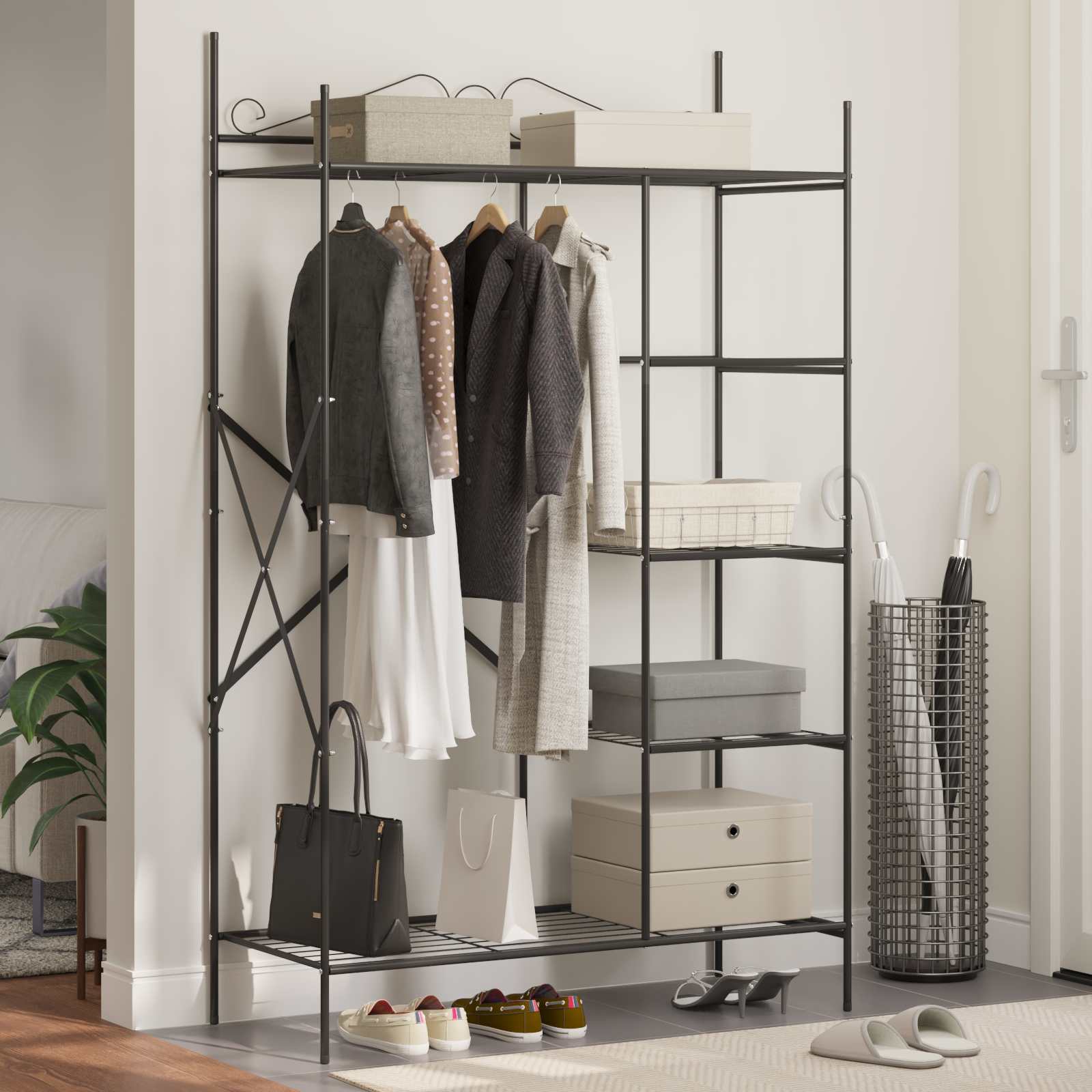 vidaXL Offener Kleiderschrank Schwarz 104,5 x 45 x 172 cm Stahl