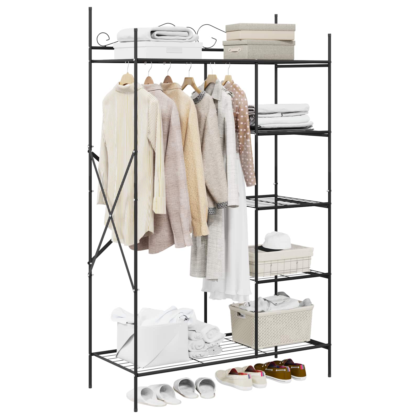 vidaXL Offener Kleiderschrank Schwarz 104,5 x 45 x 172 cm Stahl