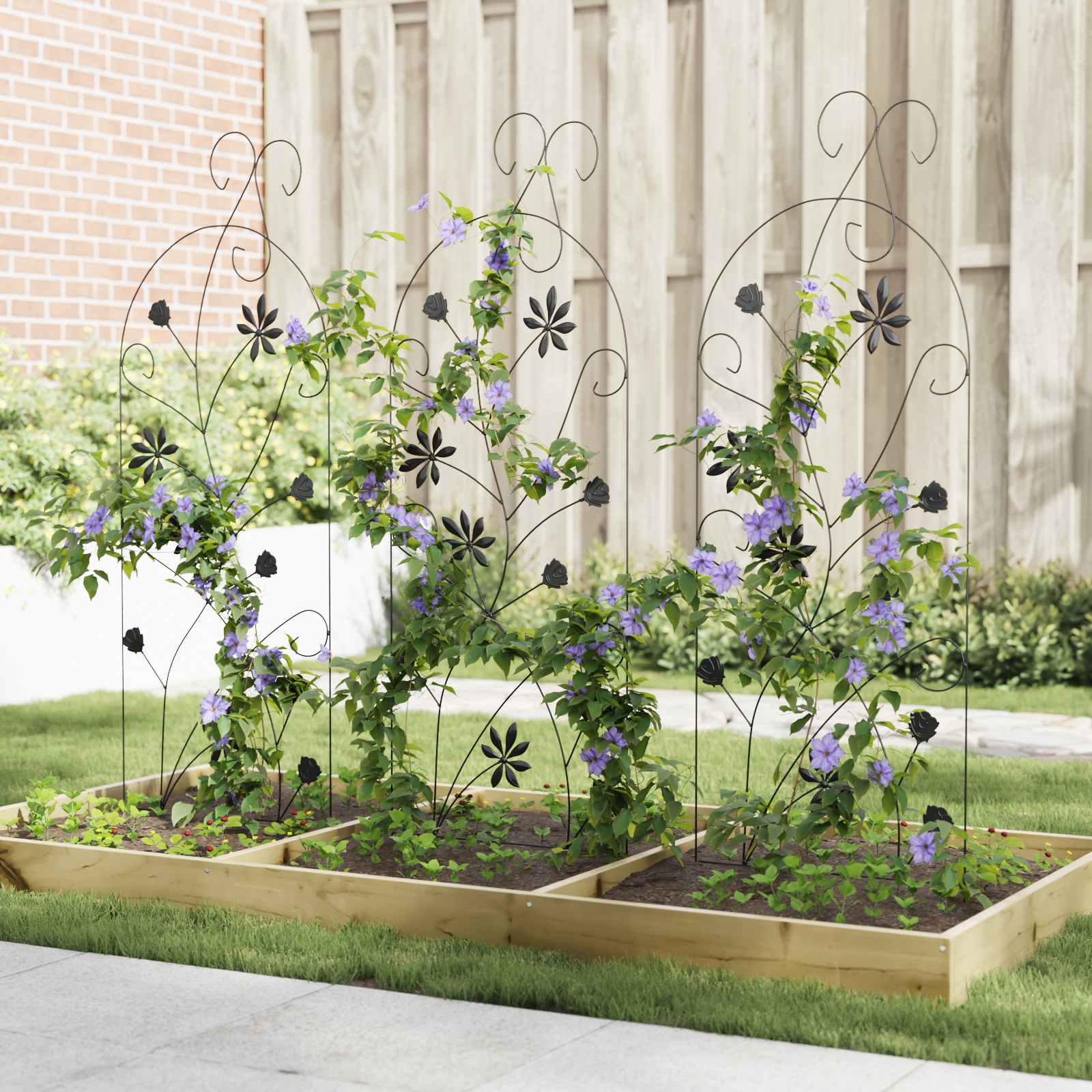 vidaXL Gartenzaun mit Schloss 3 pcs Schwarz 112 x 39,5 cm Stahl