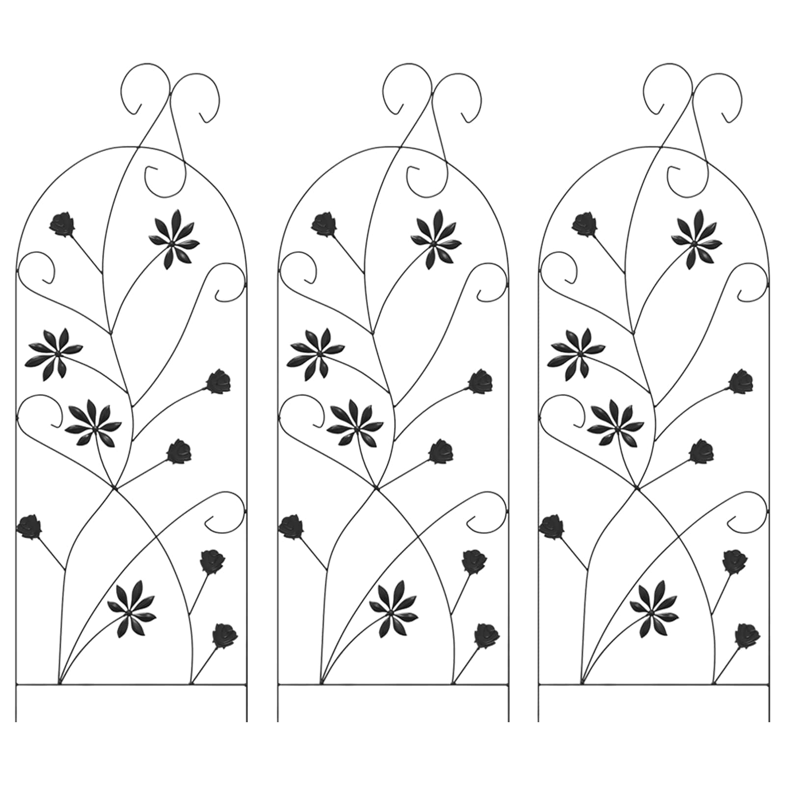 vidaXL Gartenzaun mit Schloss 3 pcs Schwarz 112 x 39,5 cm Stahl