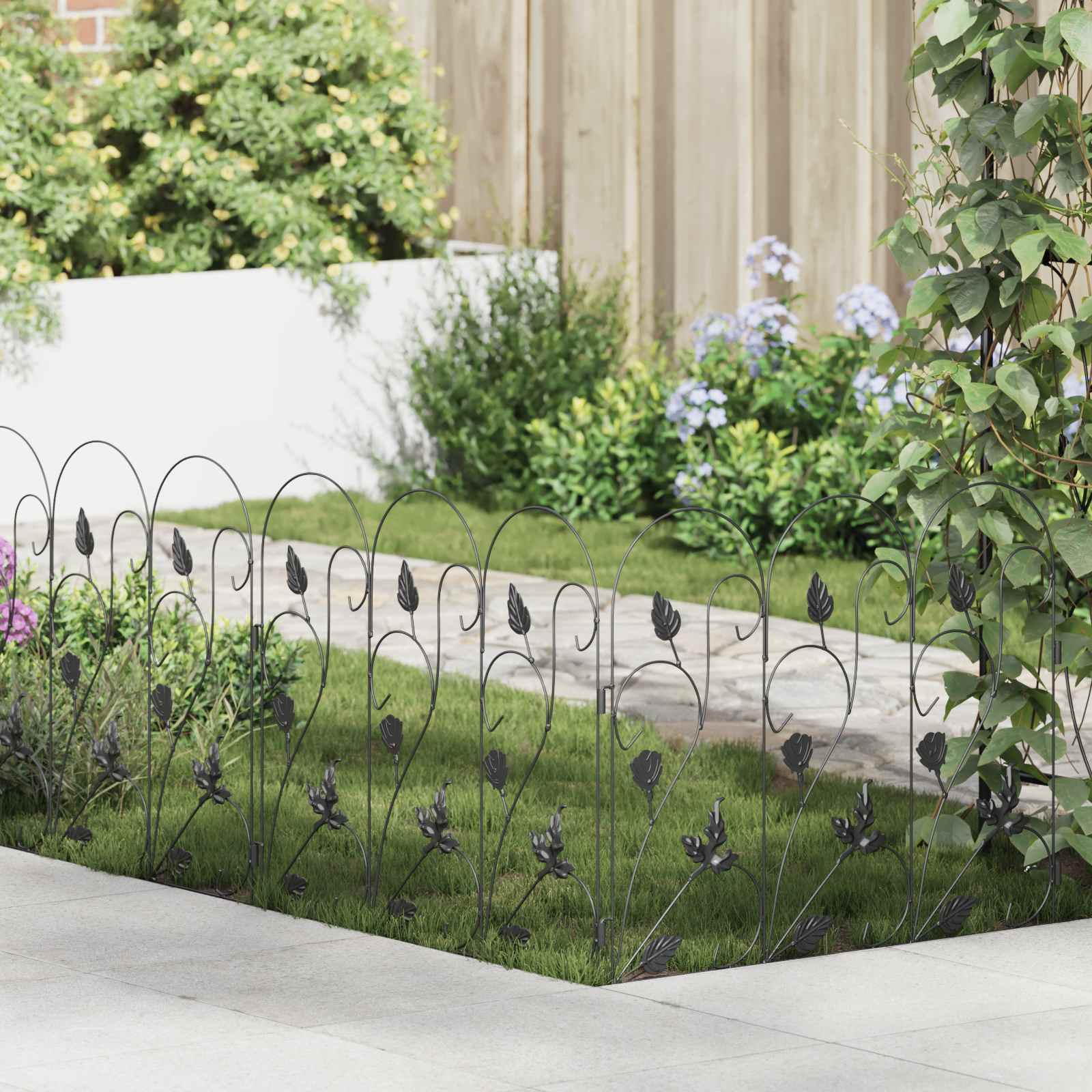 vidaXL Gartenzaun 5 pcs Schwarz Stahl