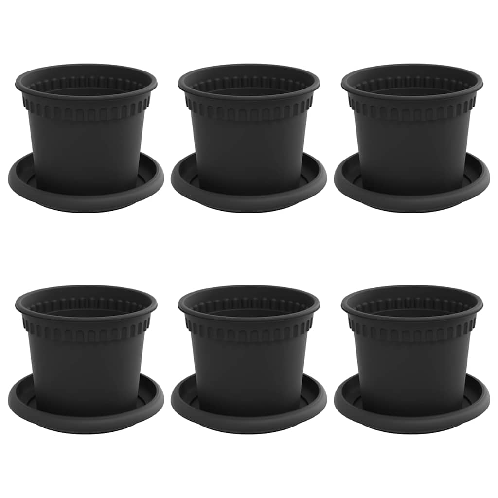 vidaXL Blumentöpfe 6 pcs Schwarz Ø 12,5 x 10 cm Kunststoff