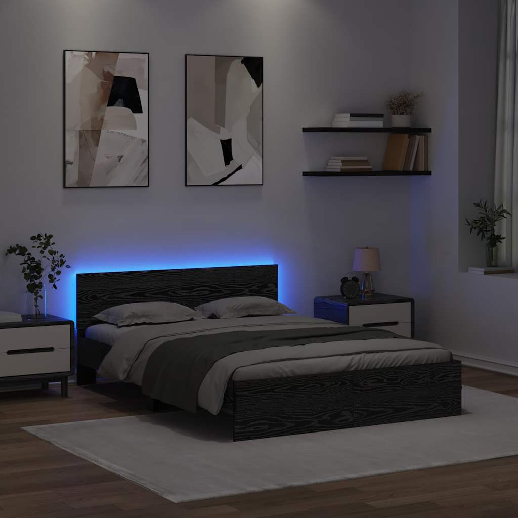 vidaXL Bettrahmen Schwarz Eichen-Optik 140 x 190 cm Holzwerkstoff
