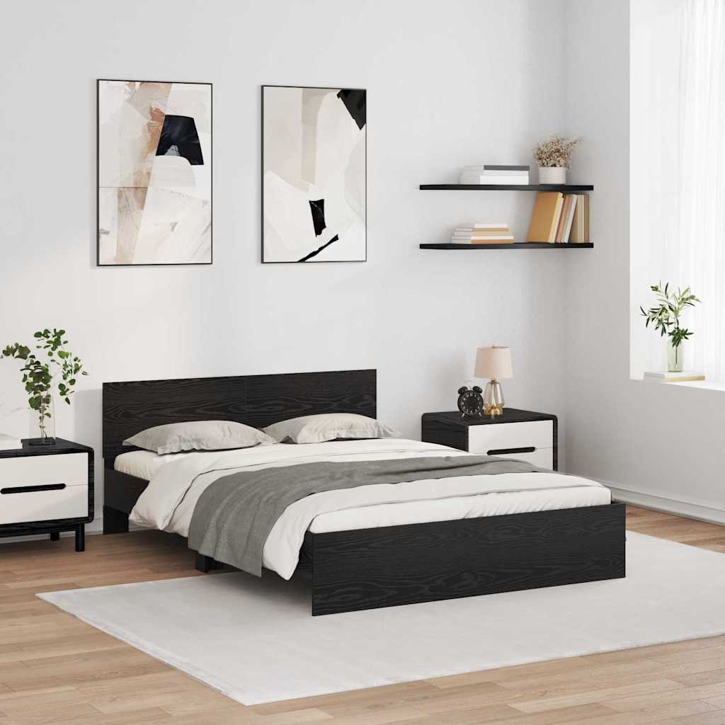 vidaXL Bettrahmen Schwarz Eichen-Optik 140 x 190 cm Holzwerkstoff