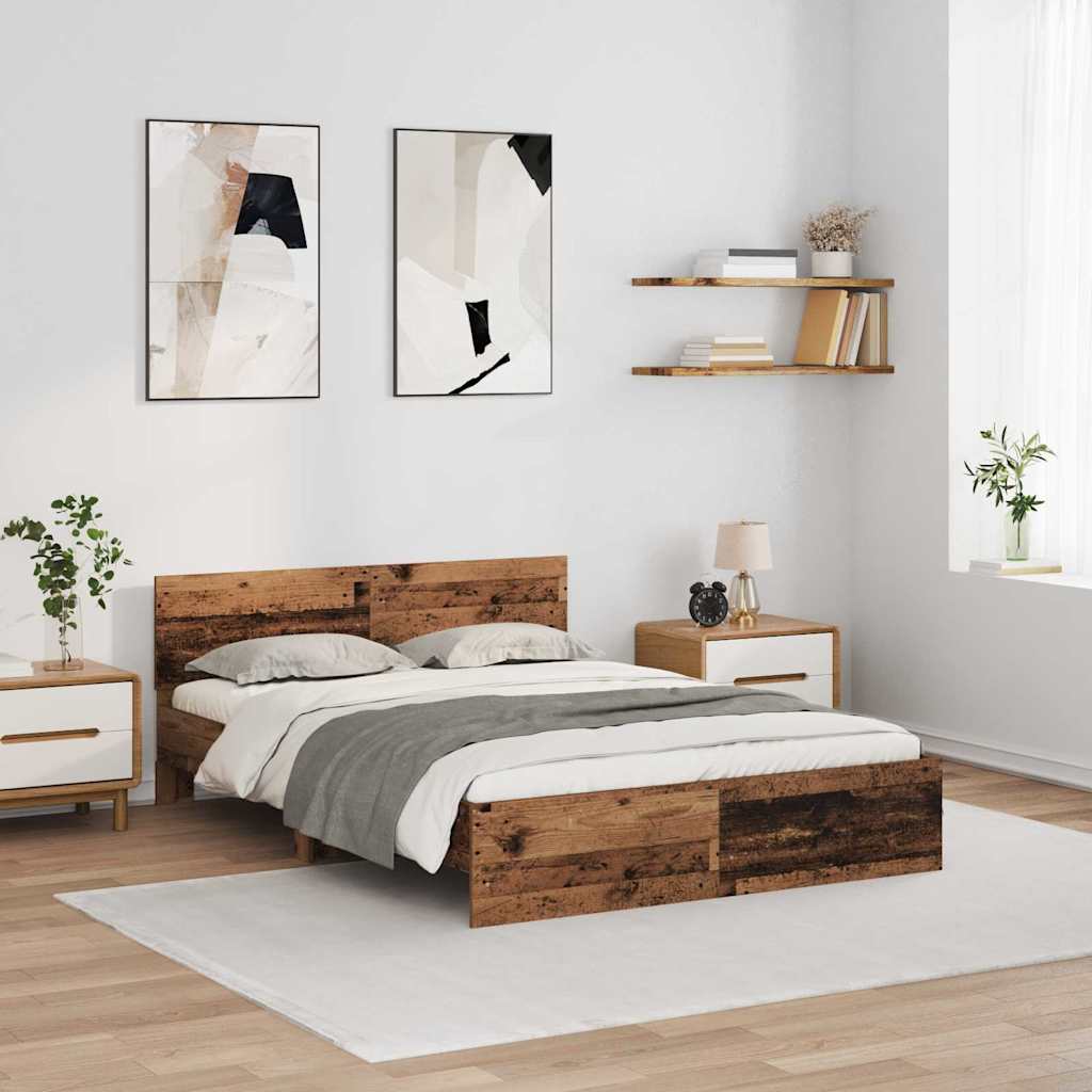 vidaXL Bettrahmen mit Kopfteil Altholz 135 x 190 cm Holzwerkstoff