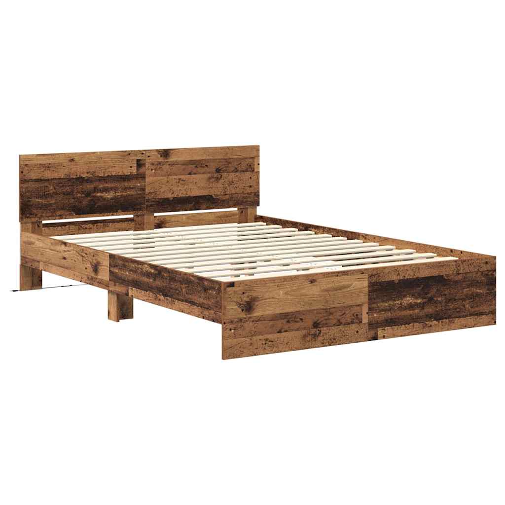 vidaXL Bettrahmen mit Kopfteil Altholz 135 x 190 cm Holzwerkstoff