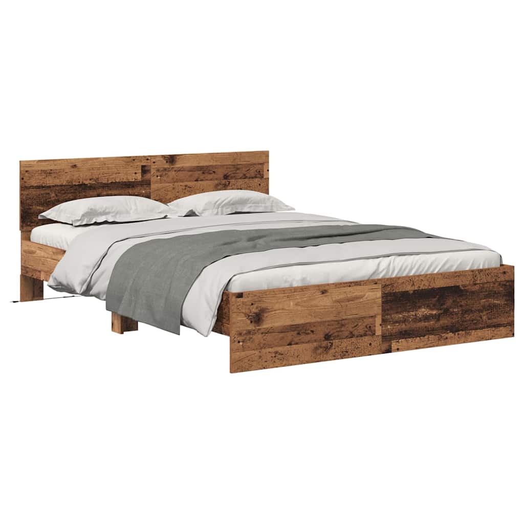 vidaXL Bettrahmen mit Kopfteil Altholz 135 x 190 cm Holzwerkstoff