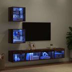 vidaXL TV Wand Einheiten mit LED mit LED 5 pcs Altholz Holzwerkstoff