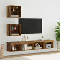 vidaXL TV Wand Einheiten mit LED mit LED 5 pcs Altholz Holzwerkstoff