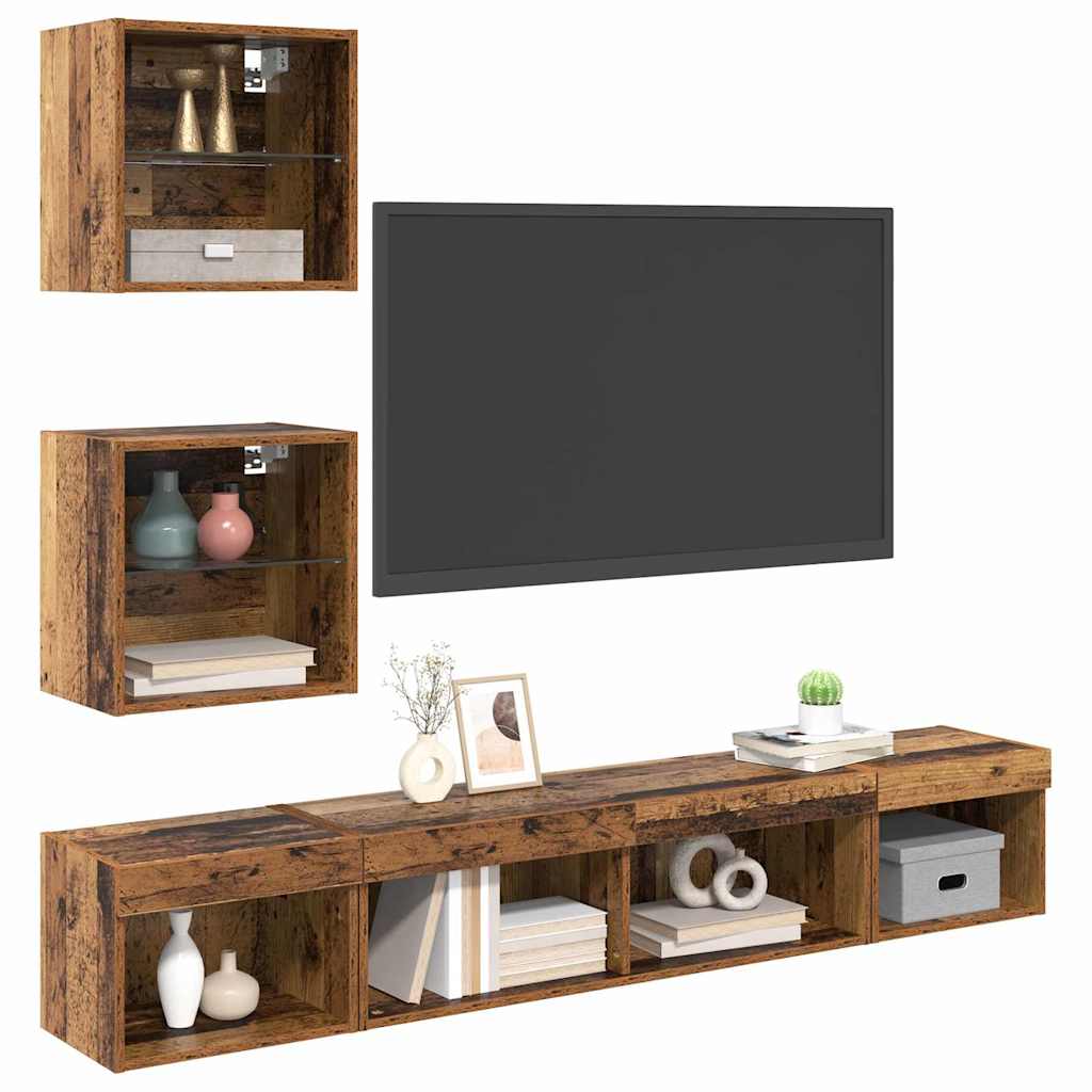 vidaXL TV Wand Einheiten mit LED mit LED 5 pcs Altholz Holzwerkstoff