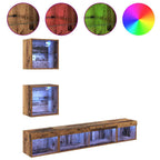 vidaXL TV Wand Einheiten mit LED mit LED 5 pcs Altholz Holzwerkstoff