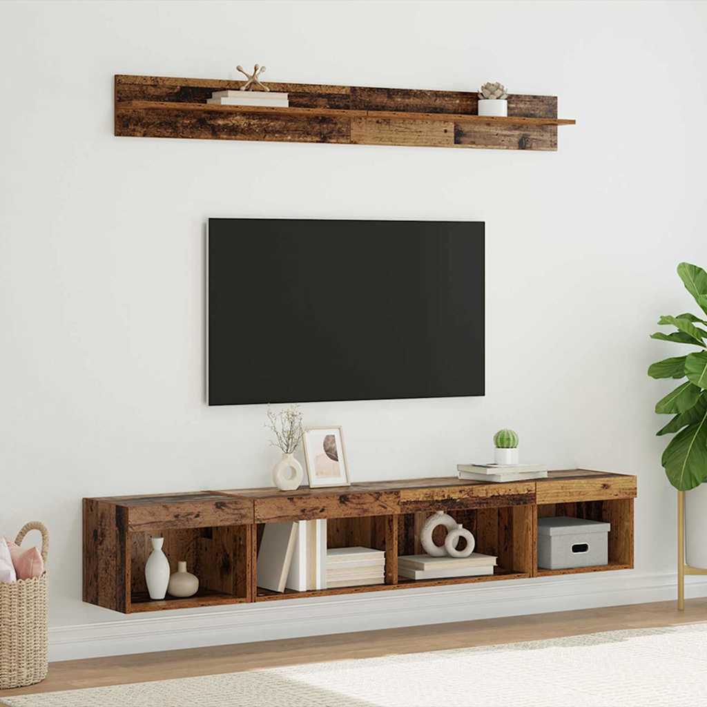 vidaXL TV-Wandregal-Set mit LED 5 pcs Altholz Holzwerkstoff