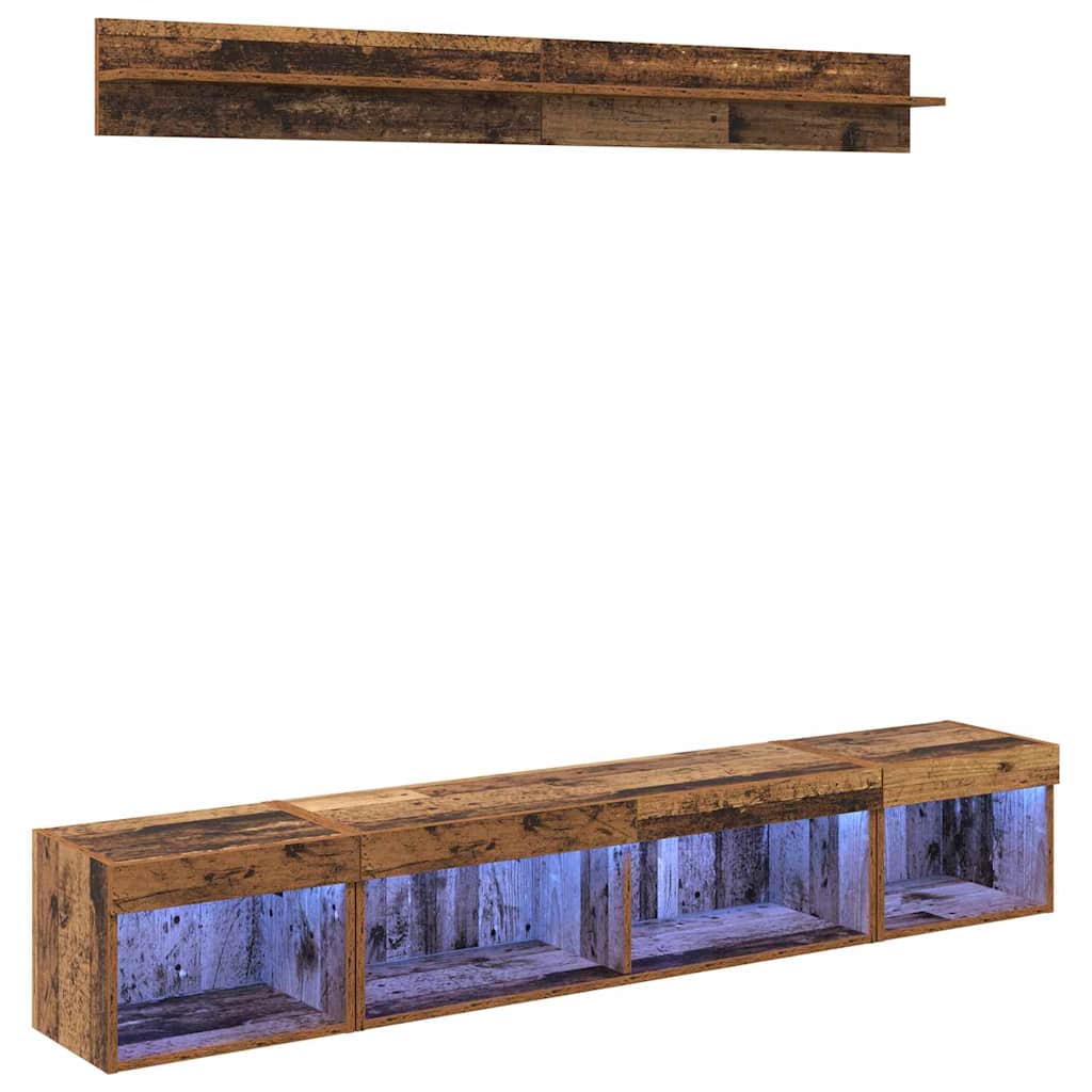 vidaXL TV-Wandregal-Set mit LED 5 pcs Altholz Holzwerkstoff