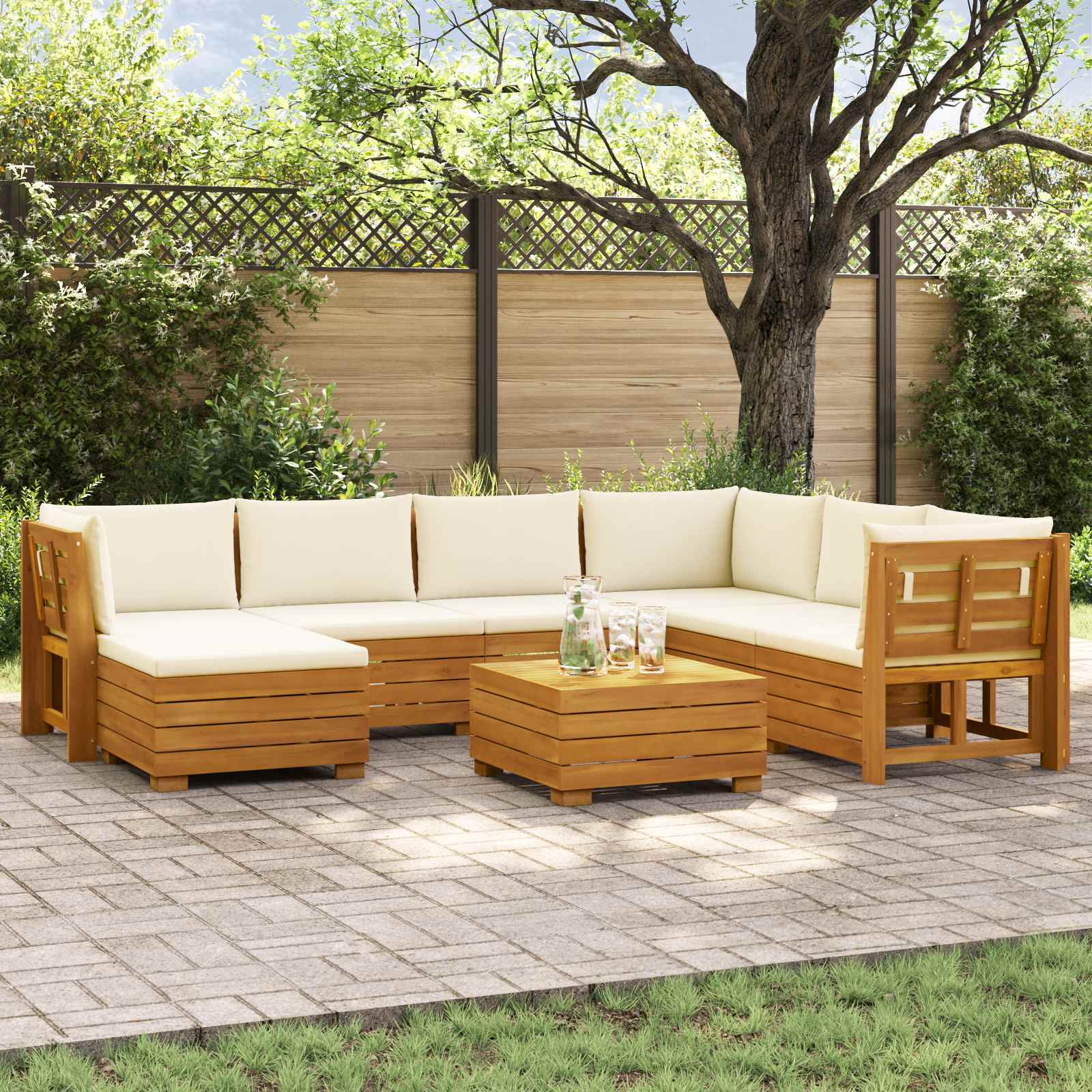 vidaXL Outdoor-Sofagarnitur mit Kissen 8 Stück Braun Massivholz Akazie