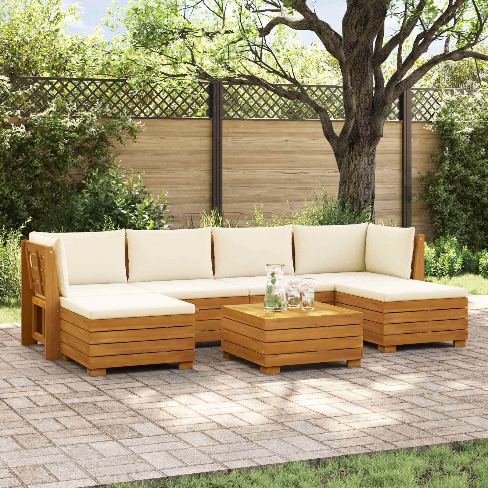 vidaXL Outdoor-Sofagarnitur mit Kissen 7 Stück Braun Massivholz Akazie