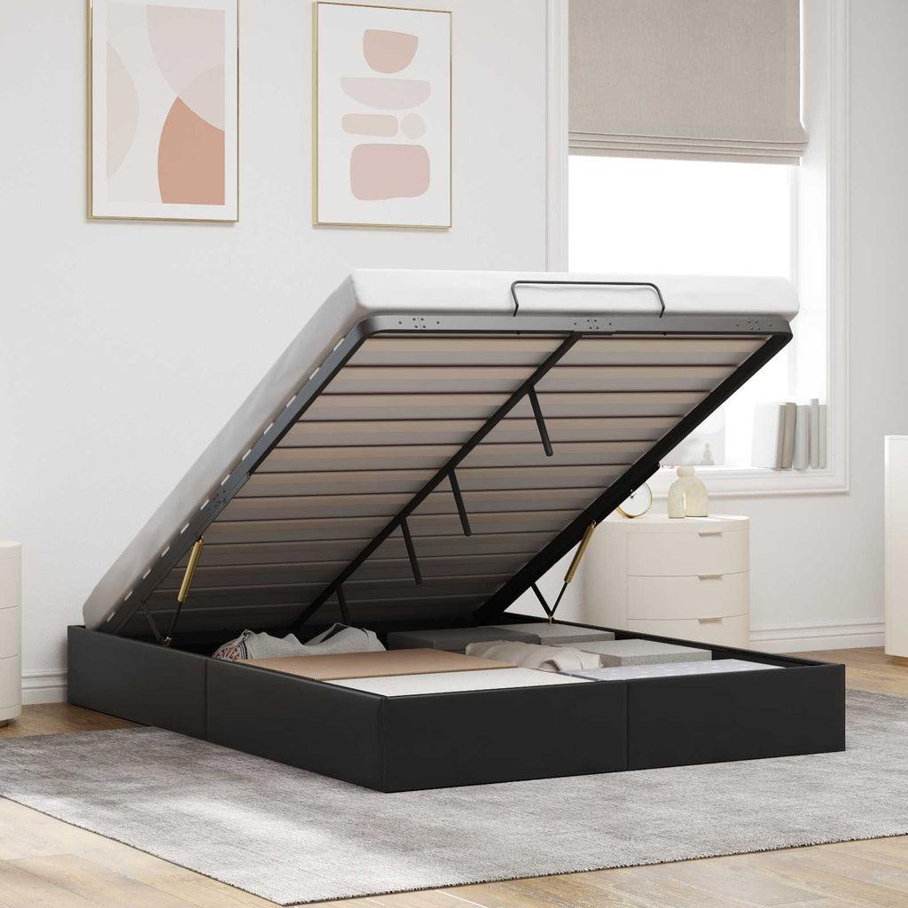 vidaXL Ottoman Bettgestell Schwarz 152 x 203 cm Kunstleder