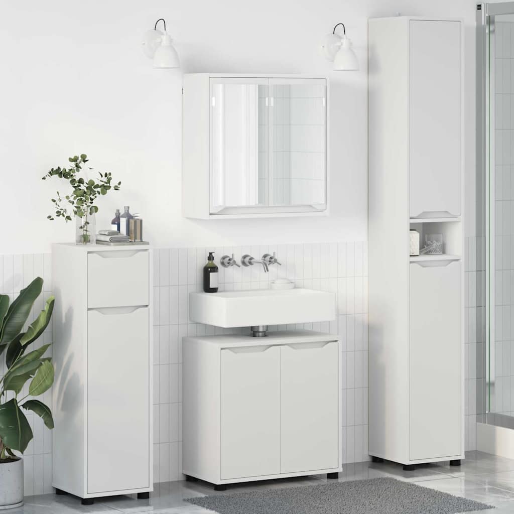 vidaXL Badezimmermöbel-Set mit Schubladen 4 pcs Weiß Holzwerkstoff