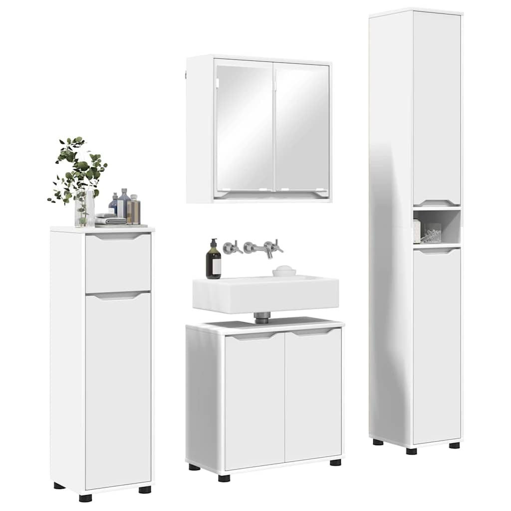 vidaXL Badezimmermöbel-Set mit Schubladen 4 pcs Weiß Holzwerkstoff