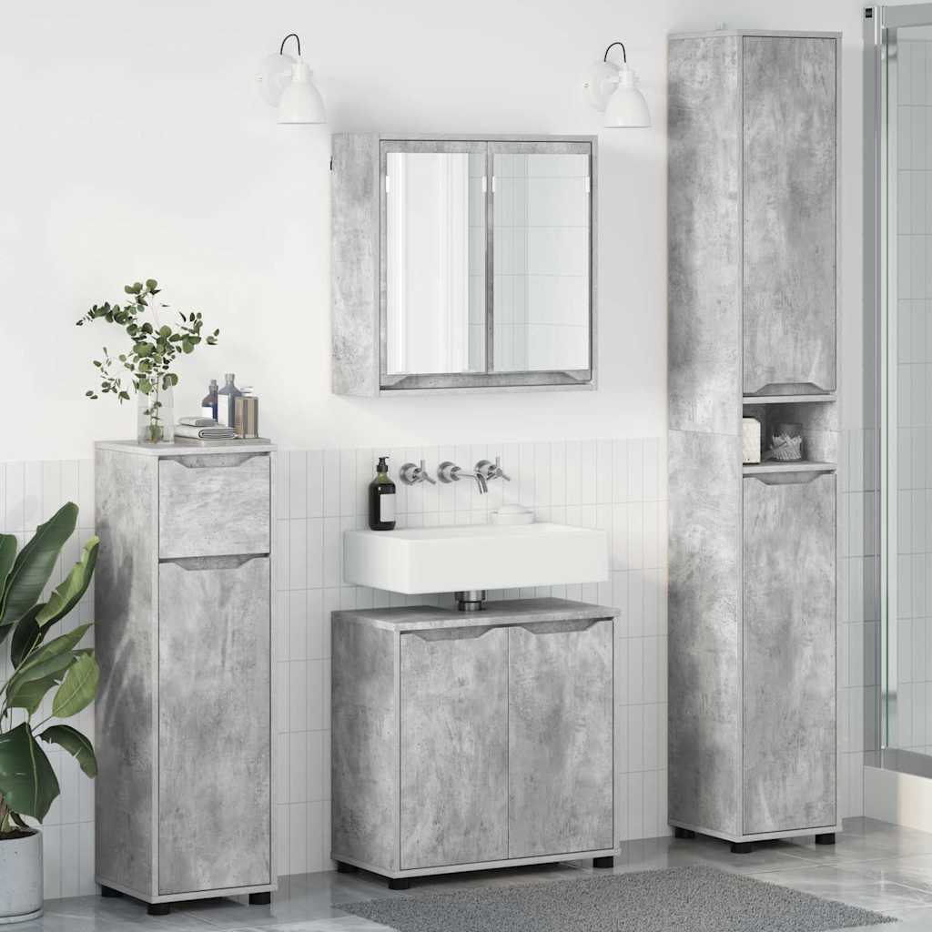 vidaXL Badezimmermöbel-Set mit Regal 4 pcs Beton Grau Holzwerkstoff
