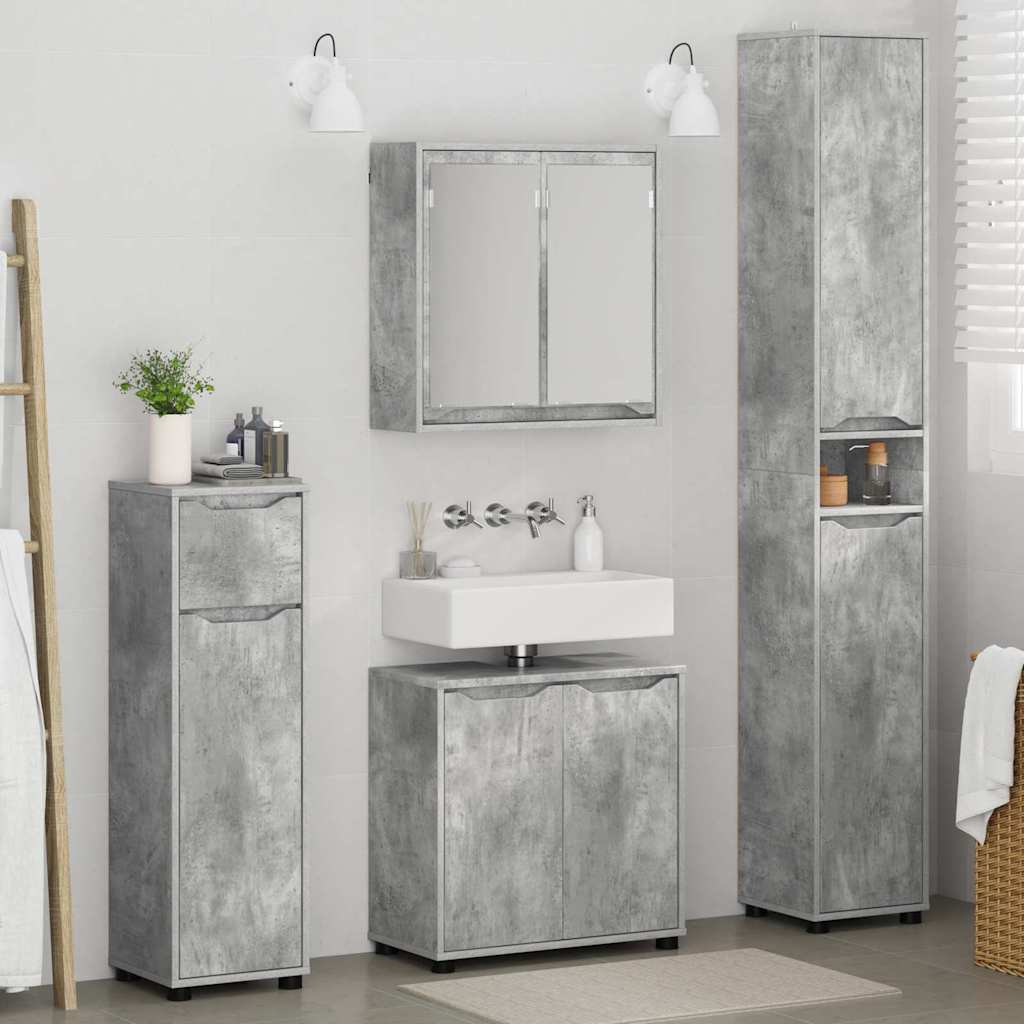 vidaXL Badezimmermöbel-Set mit Regal 4 pcs Beton Grau Holzwerkstoff