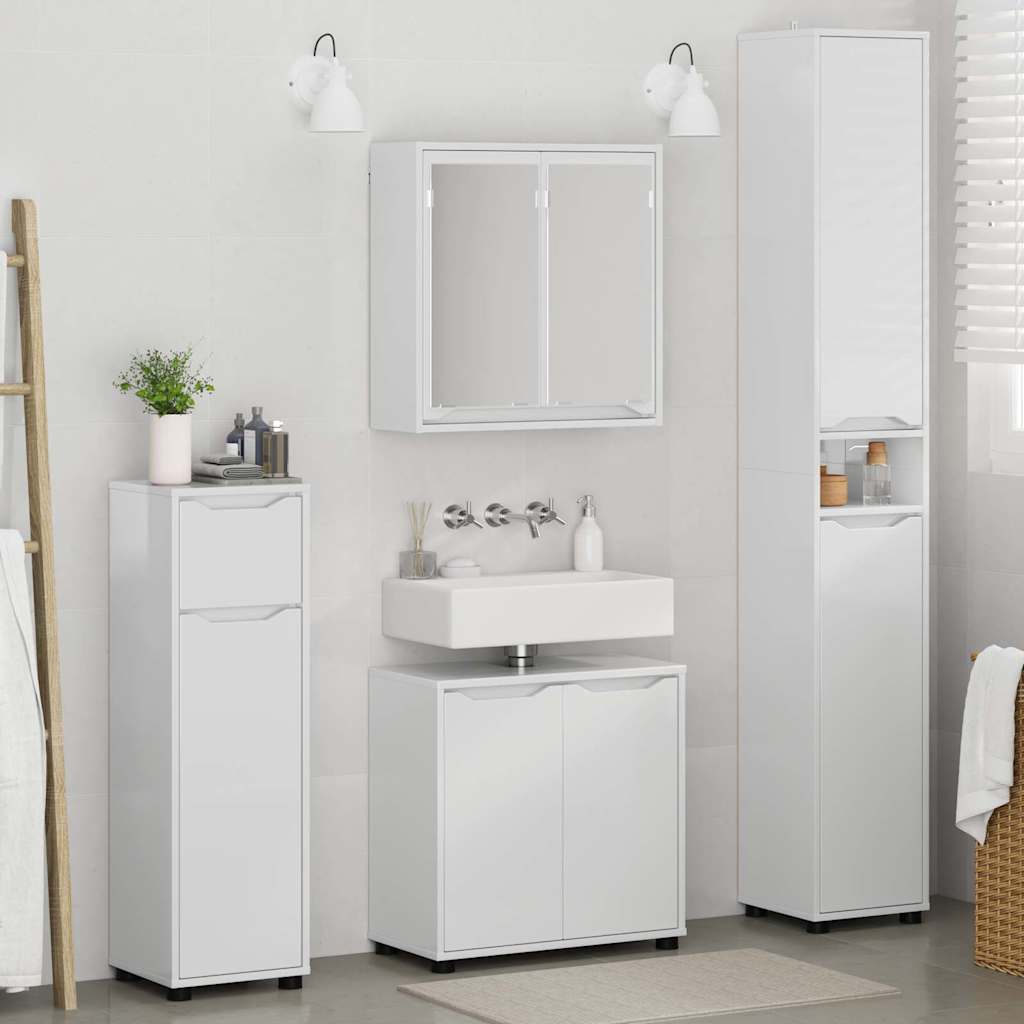 vidaXL Badezimmermöbel-Set Mit Rad 4 pcs Hochglanz Weiß Holzwerkstoff