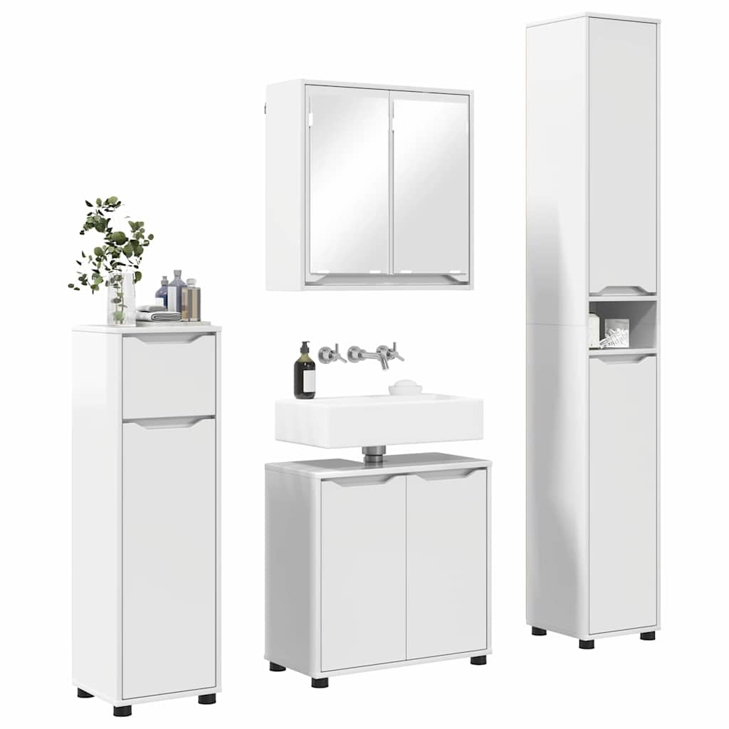 vidaXL Badezimmermöbel-Set Mit Rad 4 pcs Hochglanz Weiß Holzwerkstoff