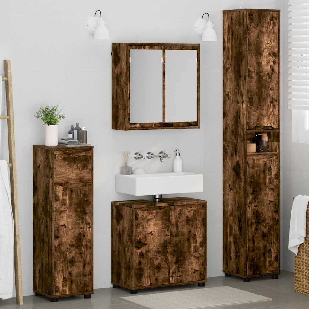 vidaXL Badezimmermöbel-Set 4 pcs Geräucherte Eiche Holzwerkstoff