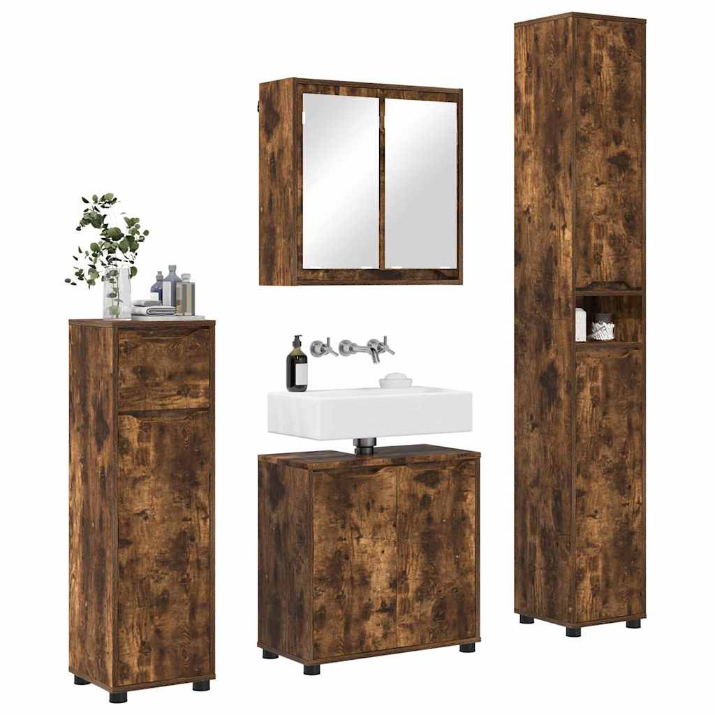 vidaXL Badezimmermöbel-Set 4 pcs Geräucherte Eiche Holzwerkstoff